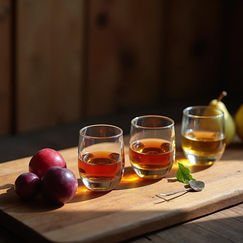 Sesiune de degustare a mai multor soiuri de distilat artizanal