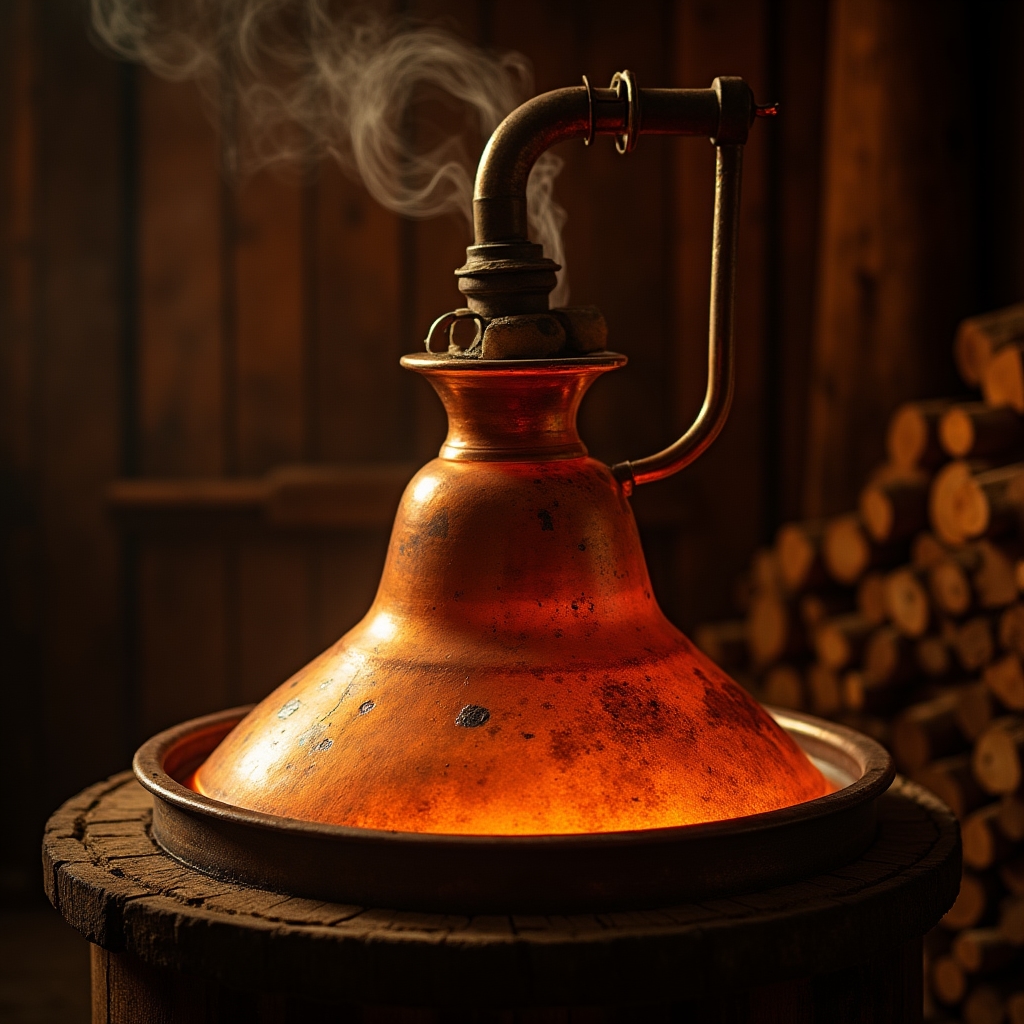 Cazan de aramă tradițional folosit la distilarea țuicii în Maramureș